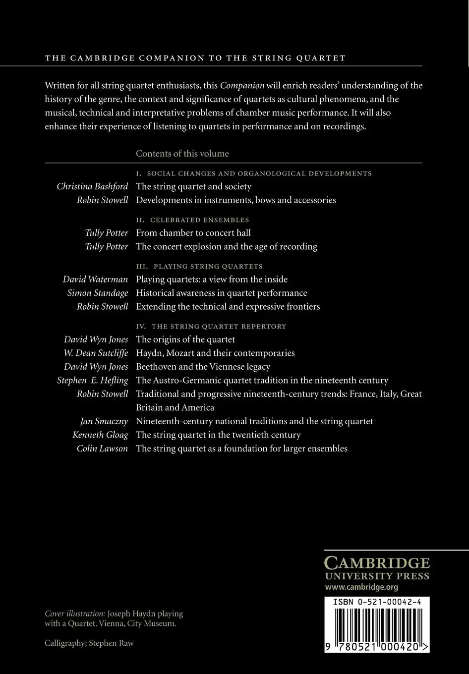 Rückseite: 9780521000420 | The Cambridge Companion to the String Quartet | Robin Stowell (u. a.)