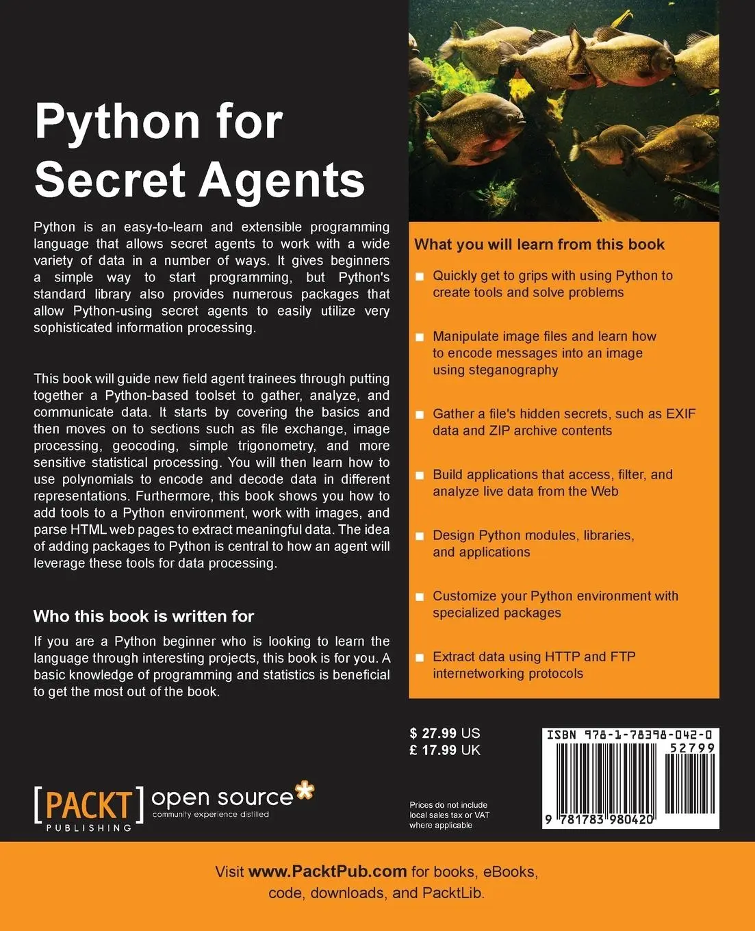 Rückseite: 9781783980420 | Python for Secret Agents | Steven F. Lott | Taschenbuch | Englisch