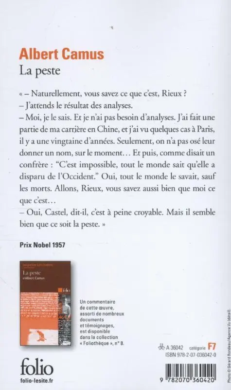 Rückseite: 9782070360420 | La peste | Albert Camus | Taschenbuch | Folio | 279 S. | Französisch