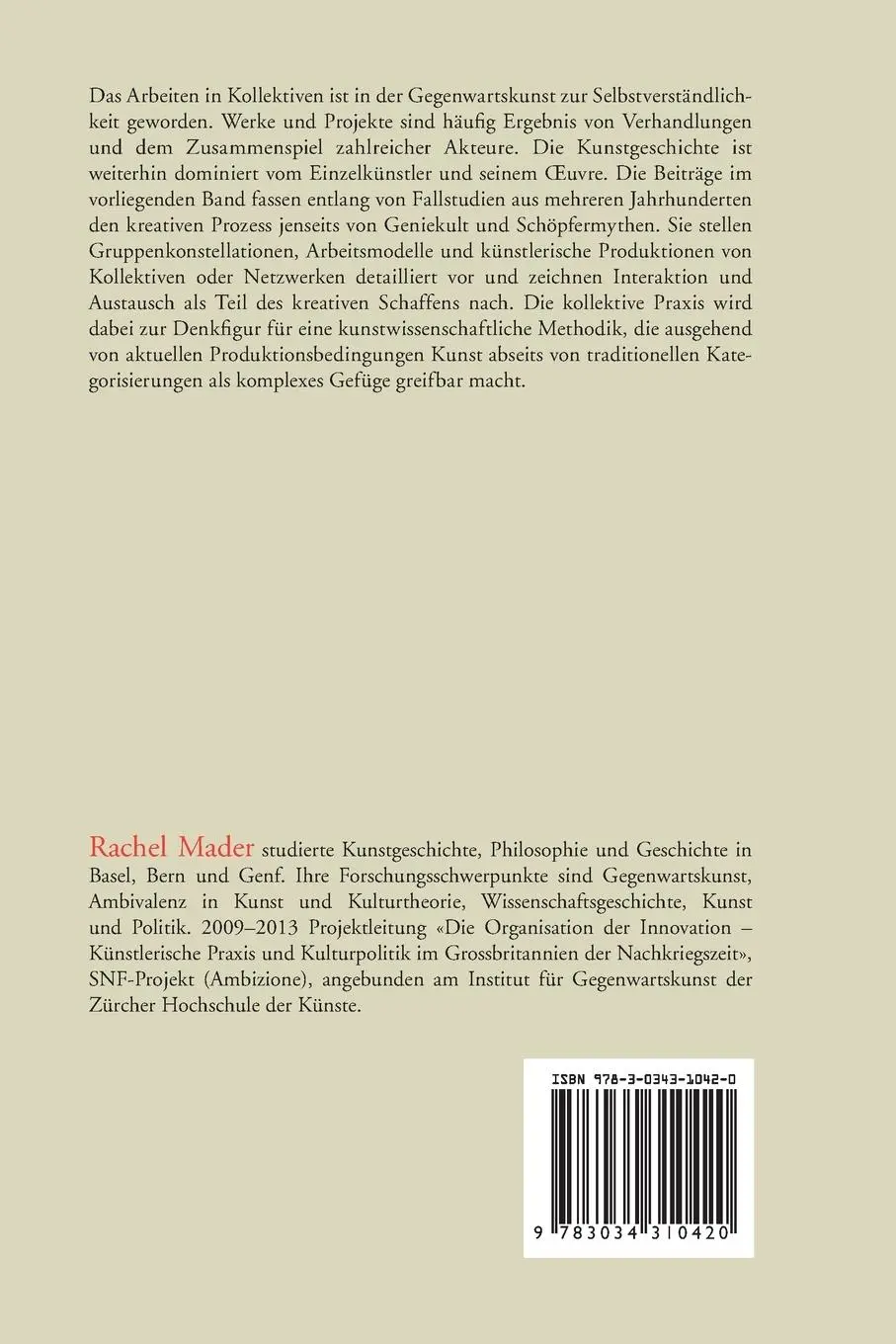Rückseite: 9783034310420 | Kollektive Autorschaft in der Kunst | Rachel Mader | Taschenbuch