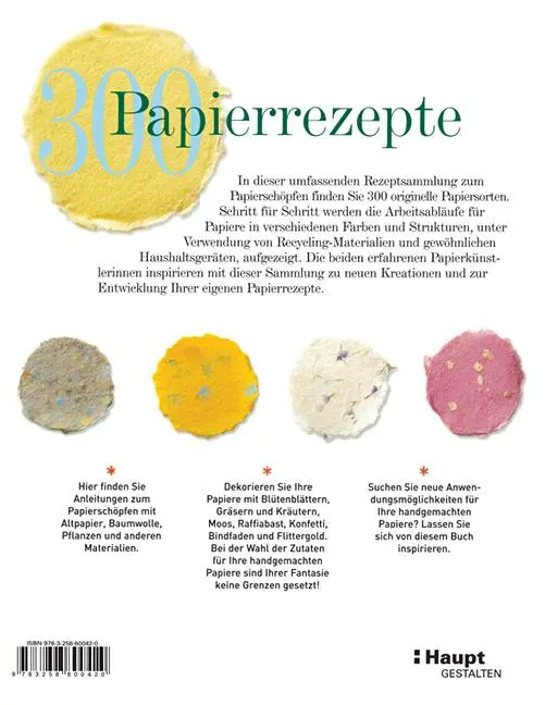 Rückseite: 9783258600420 | 300 Papierrezepte | Kreative Ideen zum Papierschöpfen | Taschenbuch