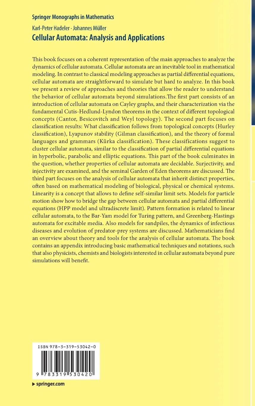 Rückseite: 9783319530420 | Cellular Automata: Analysis and Applications | Johannes Müller (u. a.)