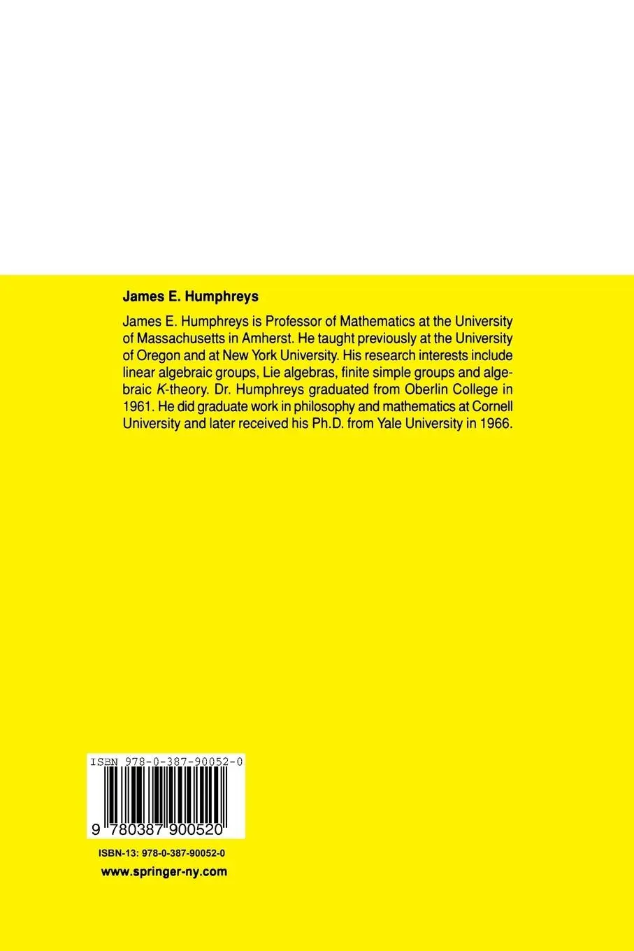 Rückseite: 9780387900520 | Introduction to Lie Algebras and Representation Theory | Humphreys