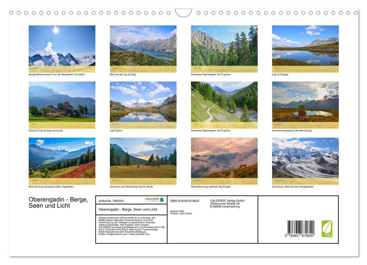 Bild: 9783457670620 | Oberengadin - Berge, Seen und Licht (Wandkalender 2026 DIN A3...