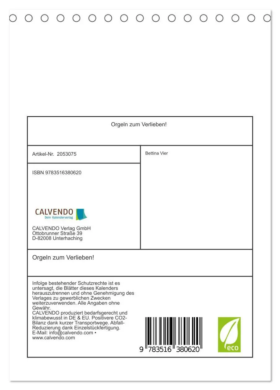 Bild: 9783516380620 | Orgeln zum Verlieben! (Tischkalender 2026 DIN A5 hoch), CALVENDO...