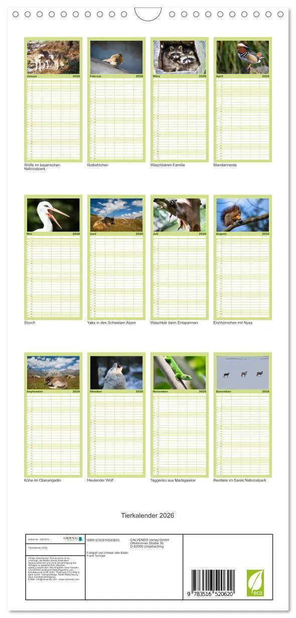 Bild: 9783516520620 | Familienplaner 2026 - Tierkalender 2026 mit 5 Spalten...