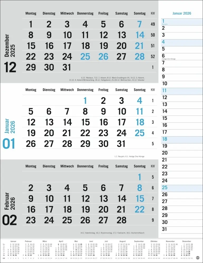 Cover: 9783756410620 | 3-Monats-Planer, blau 2026 | Kalender | Spiralbindung | Deutsch | 2026