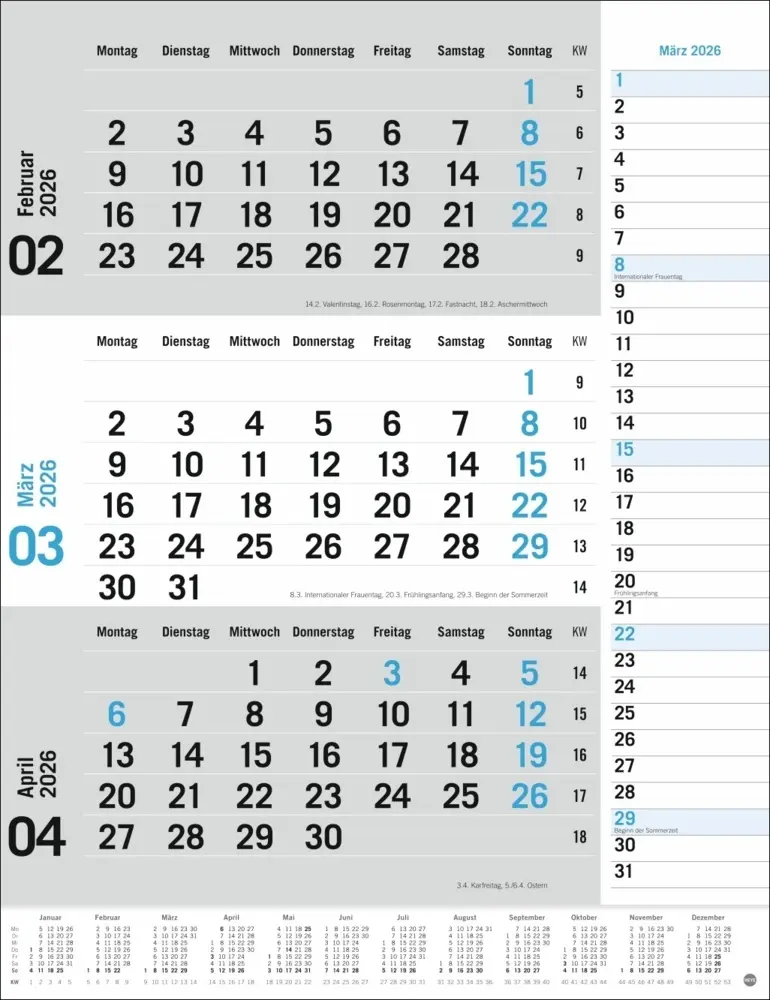 Bild: 9783756410620 | 3-Monats-Planer, blau 2026 | Kalender | Spiralbindung | Deutsch | 2026