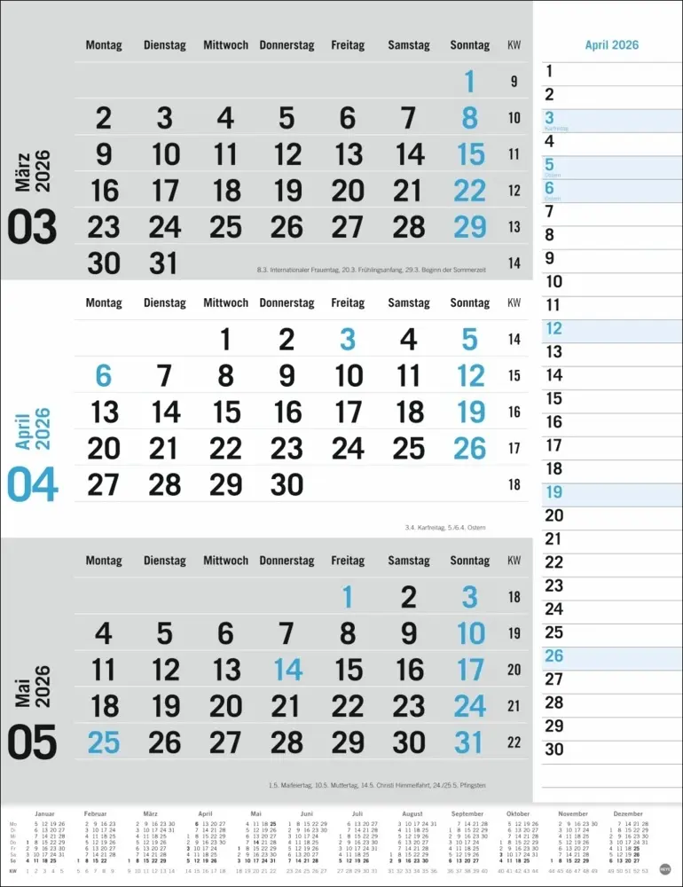 Bild: 9783756410620 | 3-Monats-Planer, blau 2026 | Kalender | Spiralbindung | Deutsch | 2026
