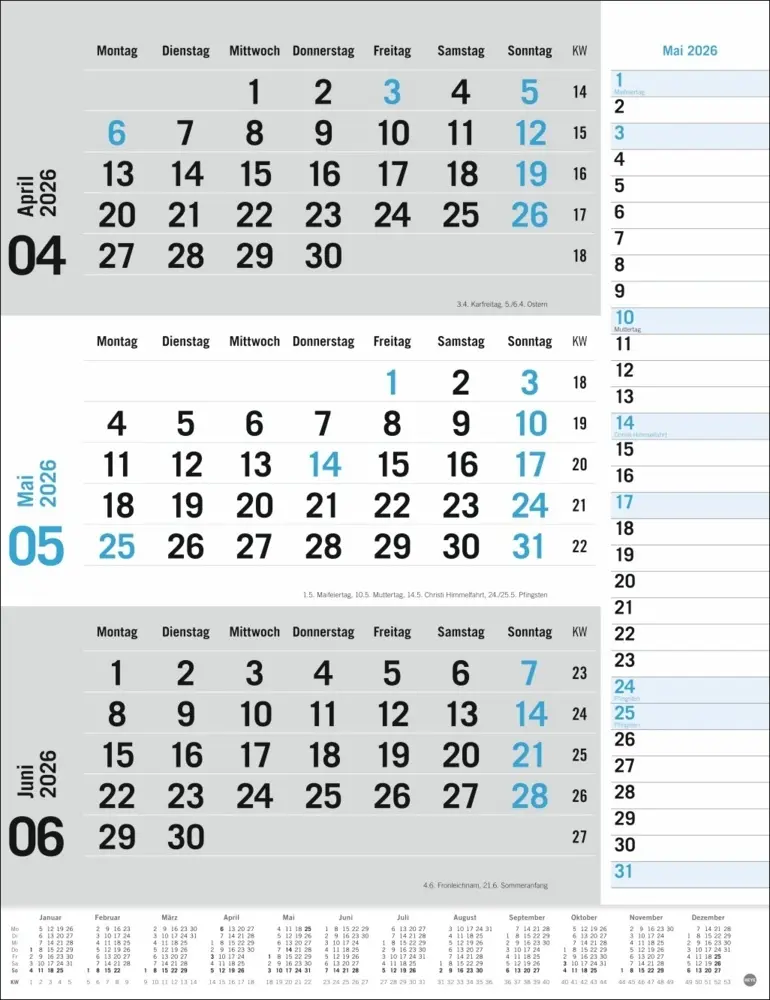 Bild: 9783756410620 | 3-Monats-Planer, blau 2026 | Kalender | Spiralbindung | Deutsch | 2026