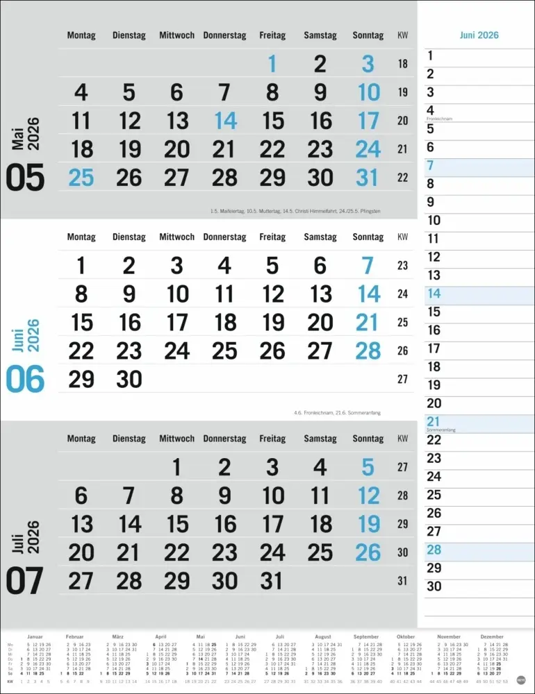 Bild: 9783756410620 | 3-Monats-Planer, blau 2026 | Kalender | Spiralbindung | Deutsch | 2026