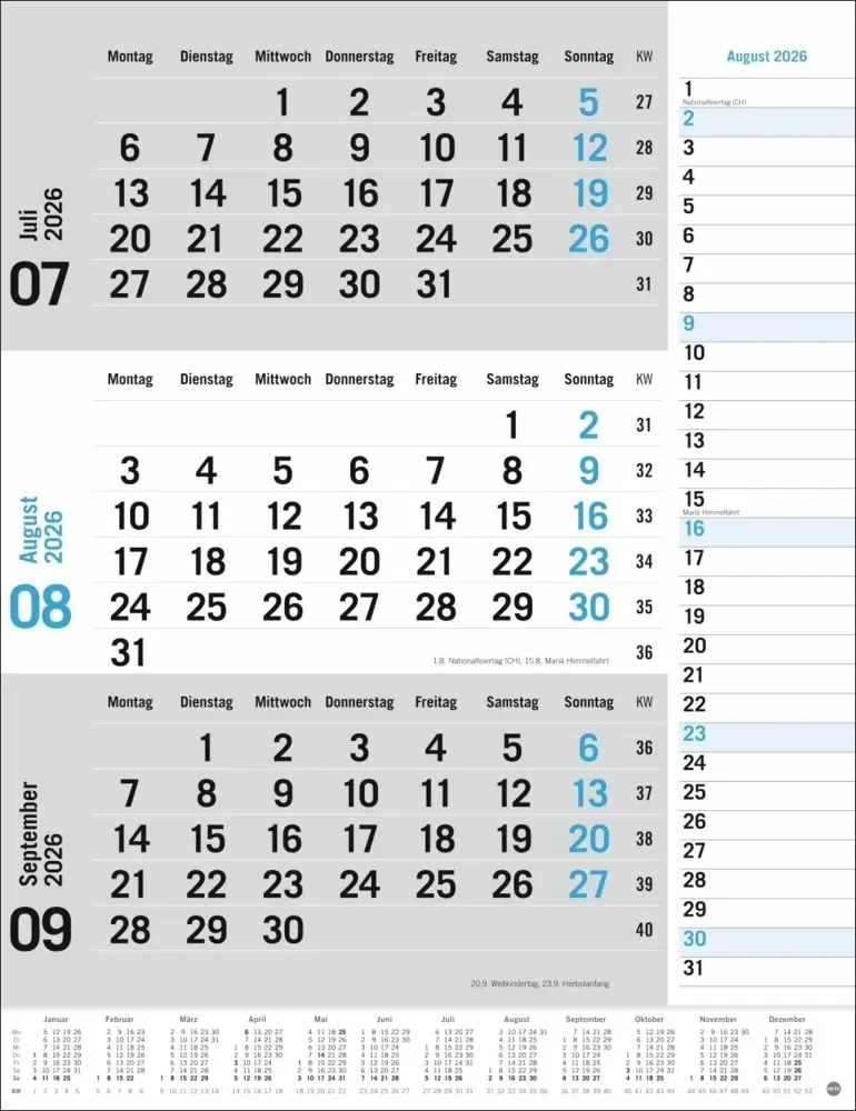 Bild: 9783756410620 | 3-Monats-Planer, blau 2026 | Kalender | Spiralbindung | Deutsch | 2026