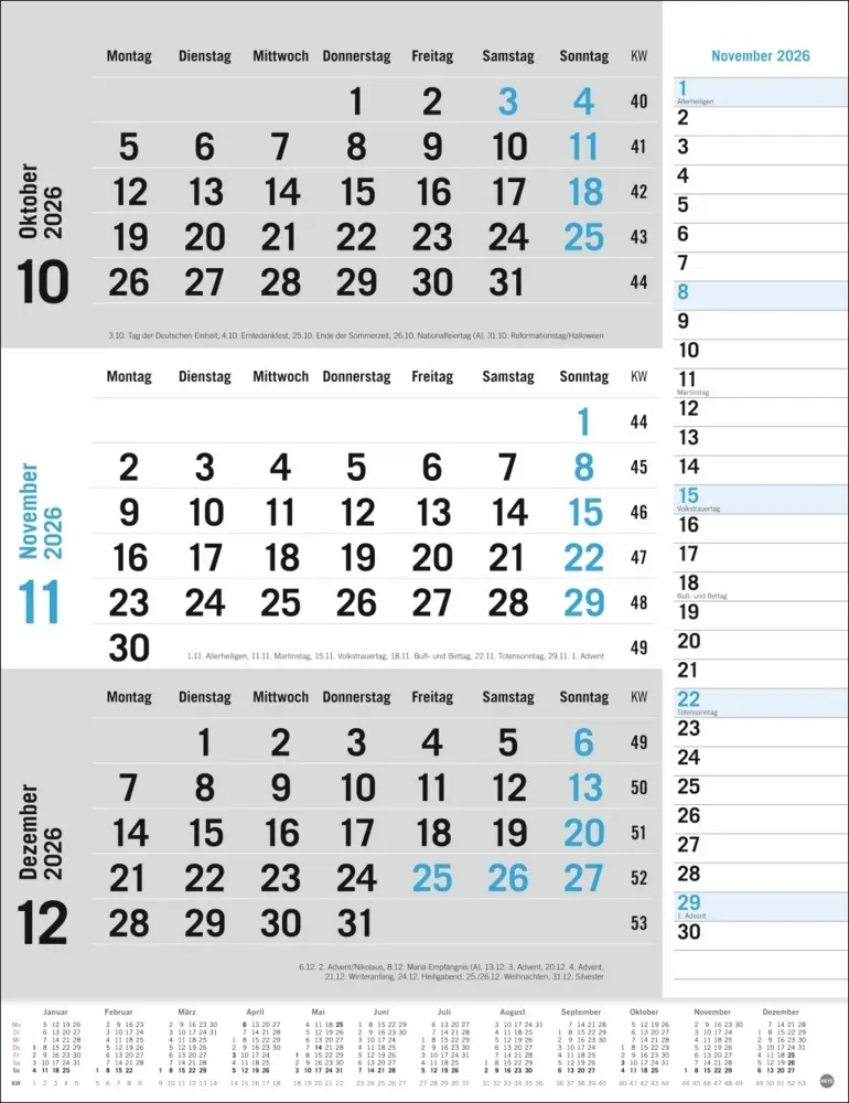 Bild: 9783756410620 | 3-Monats-Planer, blau 2026 | Kalender | Spiralbindung | Deutsch | 2026