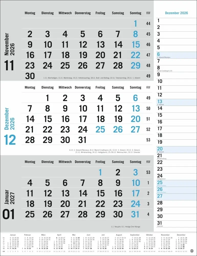 Bild: 9783756410620 | 3-Monats-Planer, blau 2026 | Kalender | Spiralbindung | Deutsch | 2026