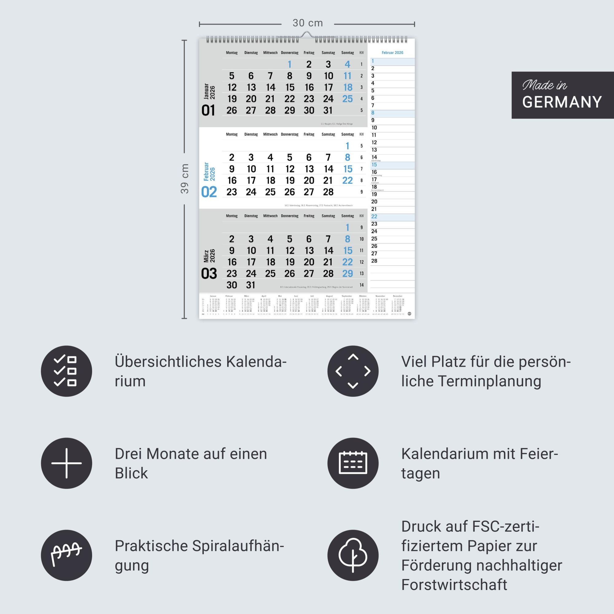 Bild: 9783756410620 | 3-Monats-Planer, blau 2026 | Heye | Kalender | Bürokalender Heye