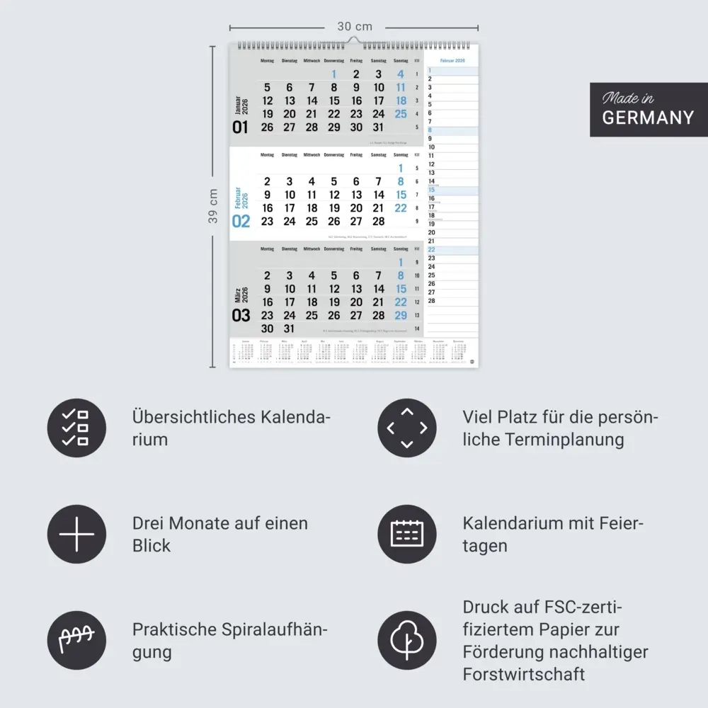 Bild: 9783756410620 | 3-Monats-Planer, blau 2026 | Kalender | Spiralbindung | Deutsch | 2026