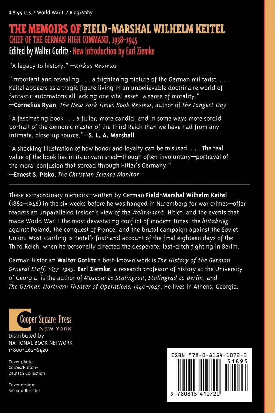 Rückseite: 9780815410720 | The Memoirs of Field-Marshal Wilhelm Keitel | Walter Gorlitz | Buch