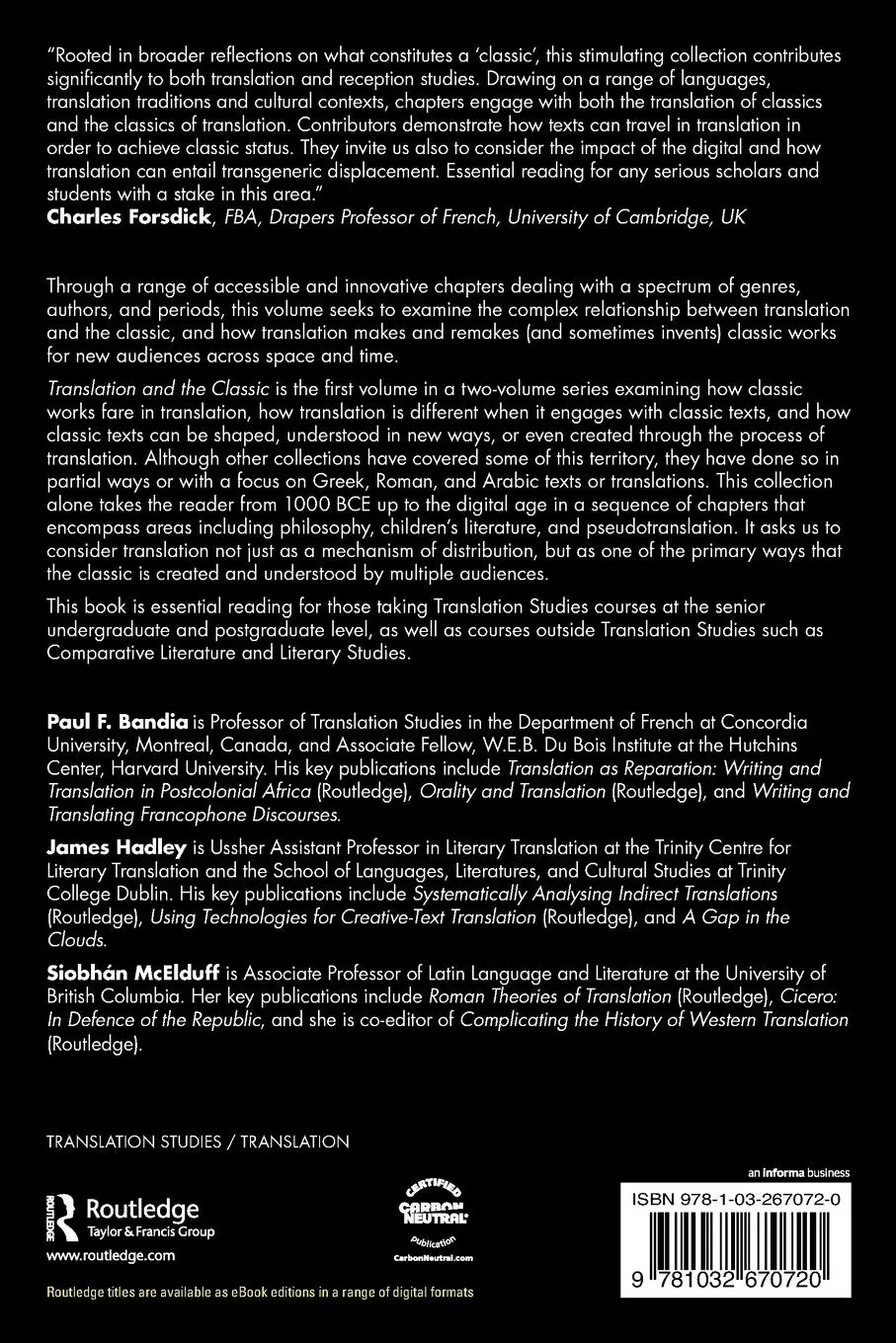 Rückseite: 9781032670720 | Translation and the Classic | Paul F. Bandia (u. a.) | Taschenbuch