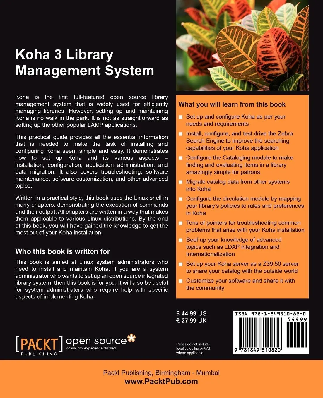 Rückseite: 9781849510820 | Koha 3 Library Management System | Savitra Sirohi (u. a.) | Buch