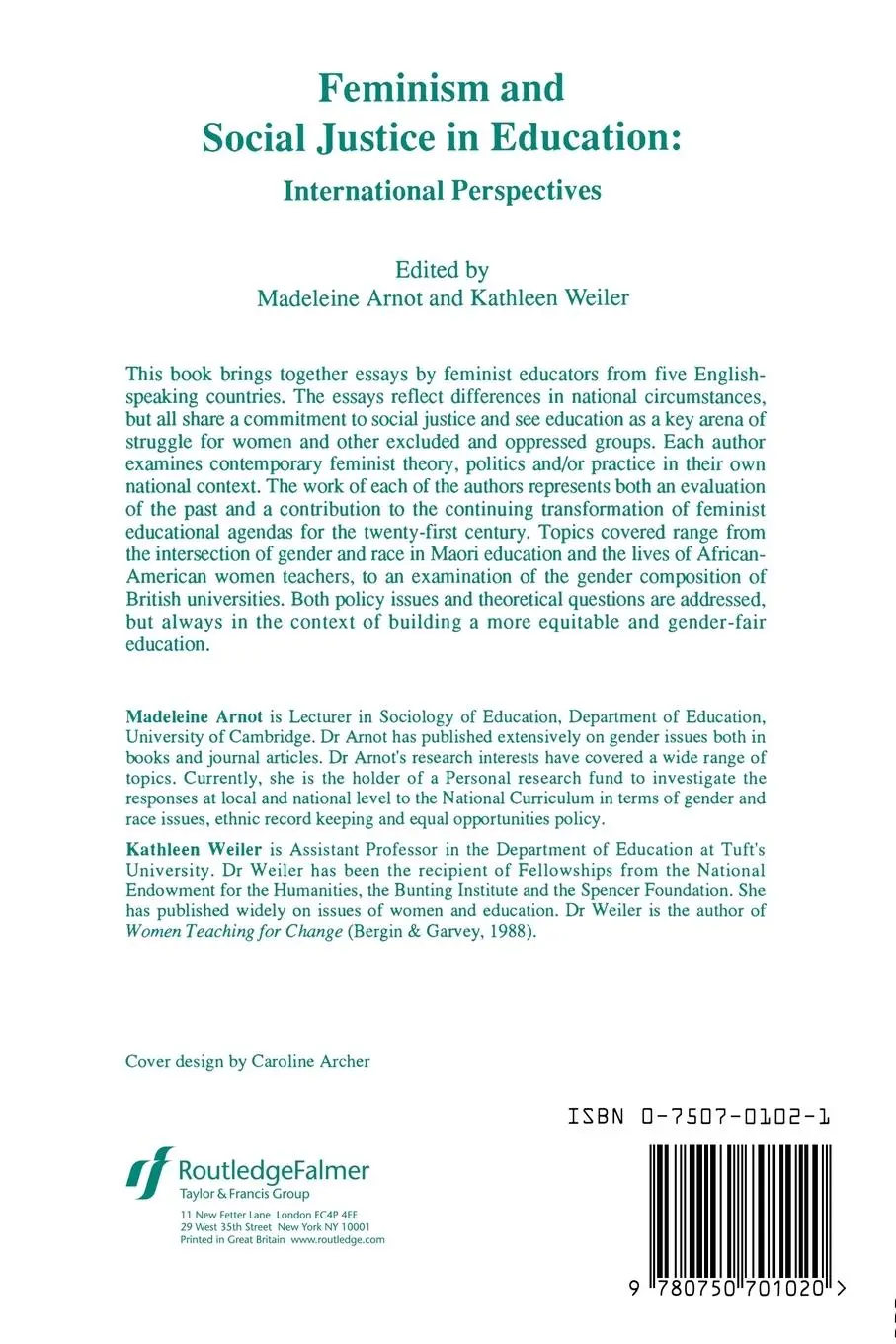 Rückseite: 9780750701020 | Feminism And Social Justice In Education | International Perspectives