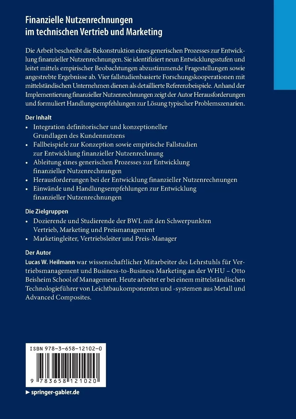 Rückseite: 9783658121020 | Finanzielle Nutzenrechnungen im technischen Vertrieb und Marketing