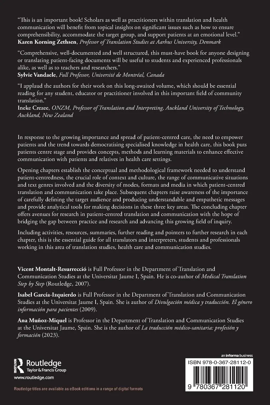 Rückseite: 9780367281120 | Patient-Centred Translation and Communication | Munoz-Miquel (u. a.)