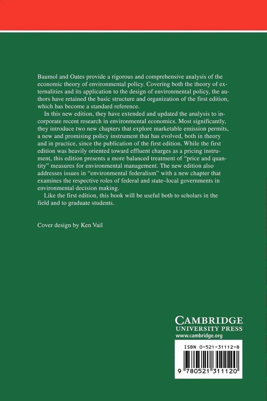 Rückseite: 9780521311120 | The Theory of Environmental Policy | William J. Baumol | Taschenbuch