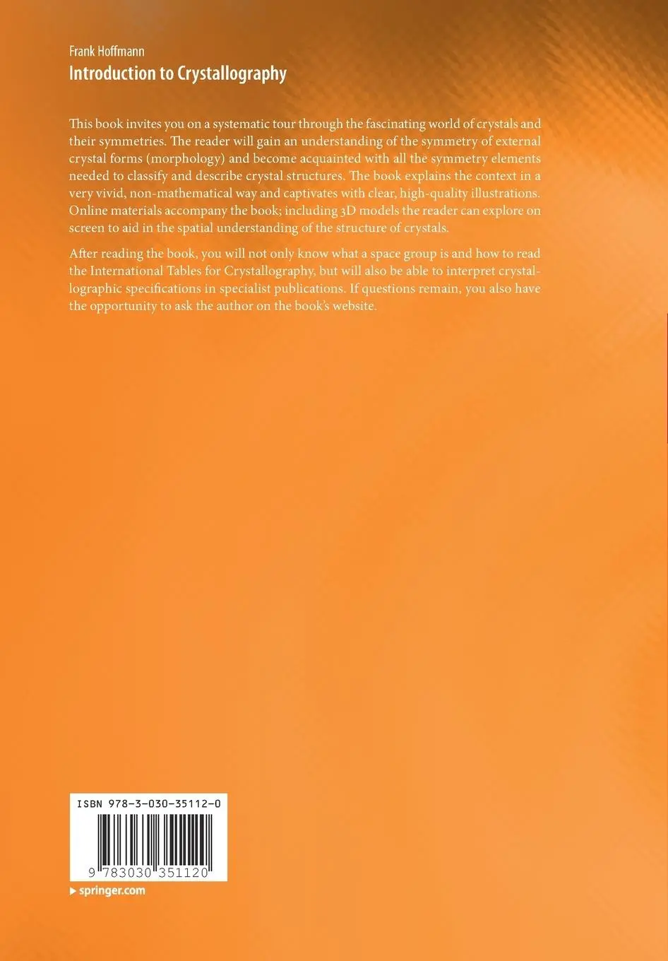 Rückseite: 9783030351120 | Introduction to Crystallography | Frank Hoffmann | Taschenbuch | x