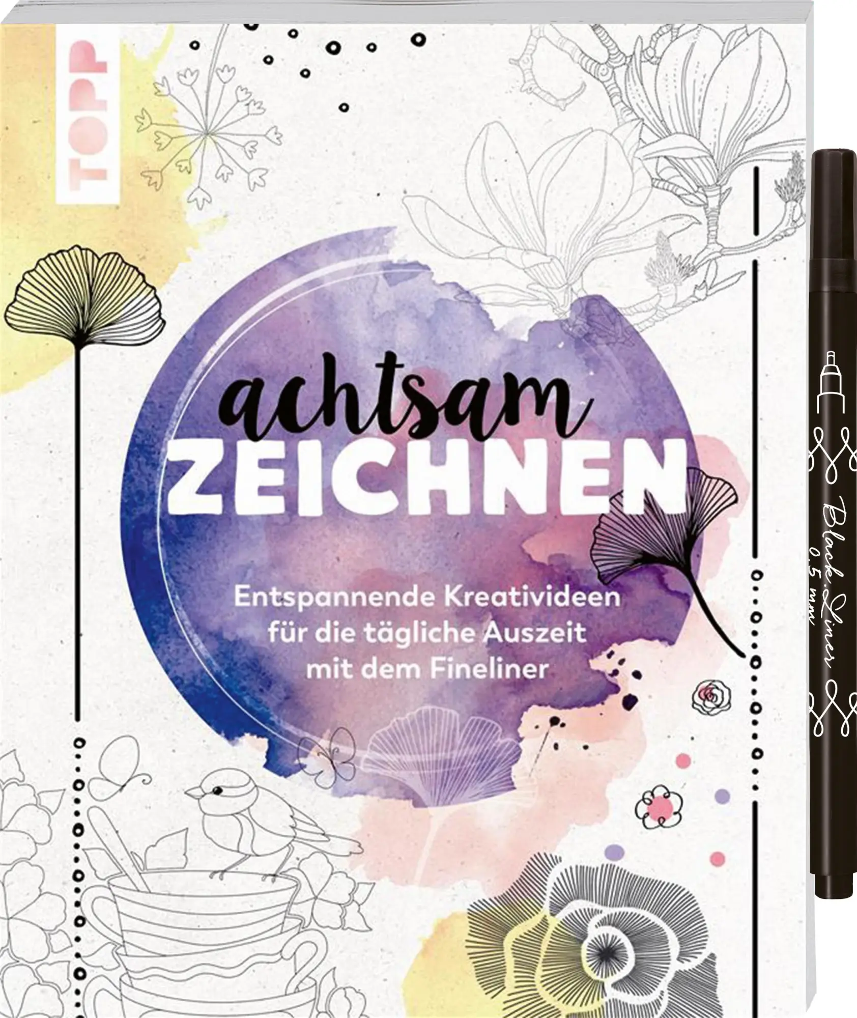 Cover: 9783735881120 | Achtsam zeichnen. Kreativbuch zum Reinzeichnen inkl. Fineliner! | Buch