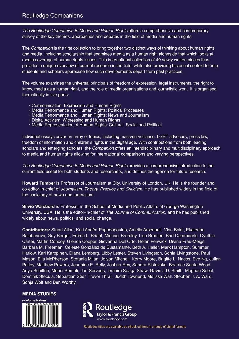 Rückseite: 9780367581220 | The Routledge Companion to Media and Human Rights | Tumber (u. a.)