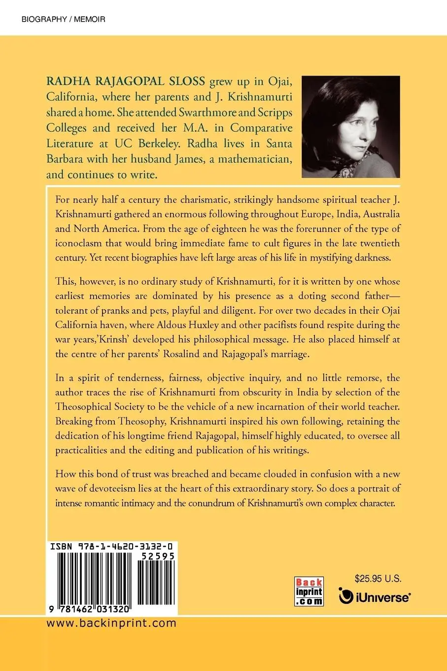 Rückseite: 9781462031320 | Lives in the Shadow with J. Krishnamurti | Radha Rajagopal Sloss