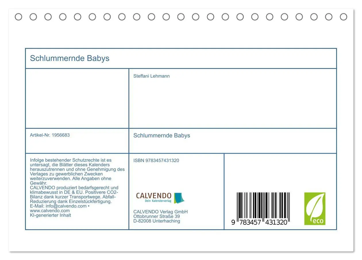 Bild: 9783457431320 | Schlummernde Babys (Tischkalender 2026 DIN A5 quer), CALVENDO...