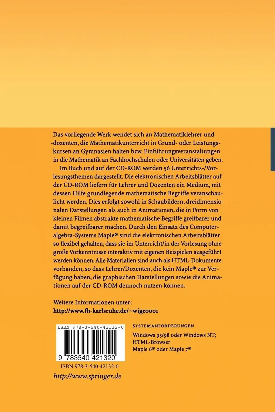 Rückseite: 9783540421320 | Mathematische Begriffe visualisiert mit Maple | T. Westermann (u. a.)