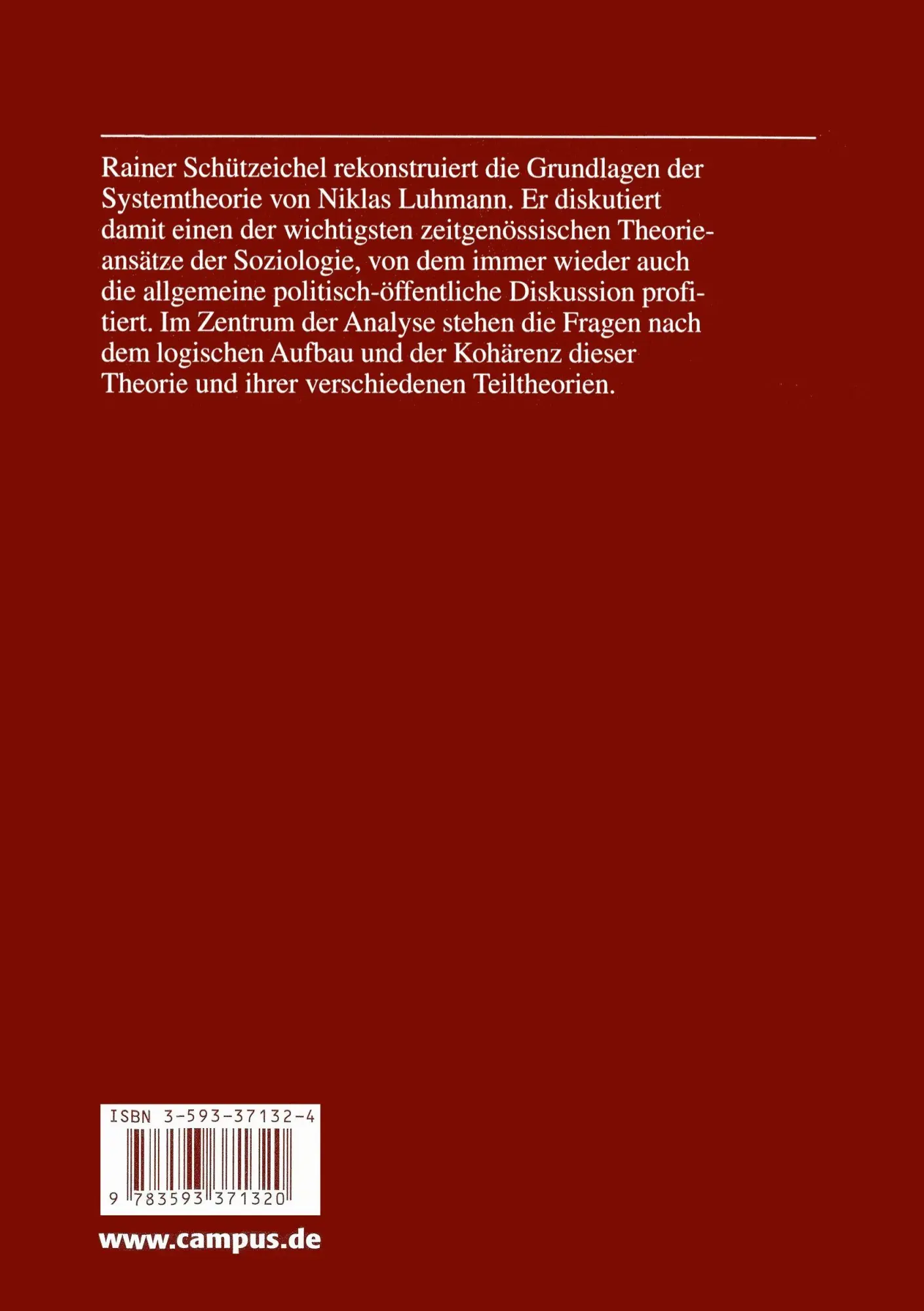 Rückseite: 9783593371320 | Sinn als Grundbegriff bei Niklas Luhmann | Rainer Schützeichel | Buch