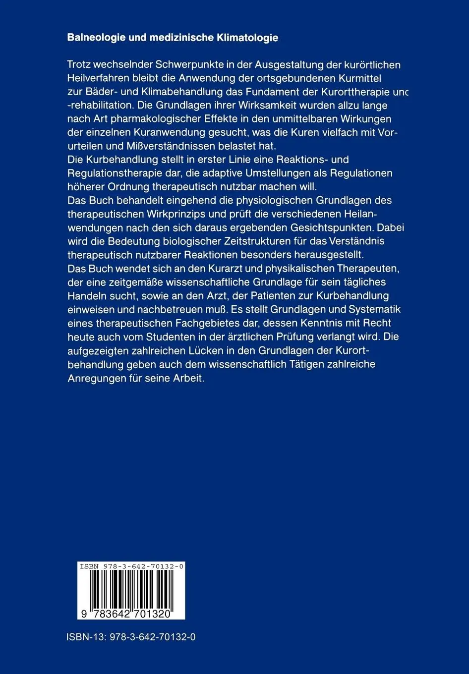 Rückseite: 9783642701320 | Balneologie und medizinische Klimatologie | Band 2: Balneologie | Buch