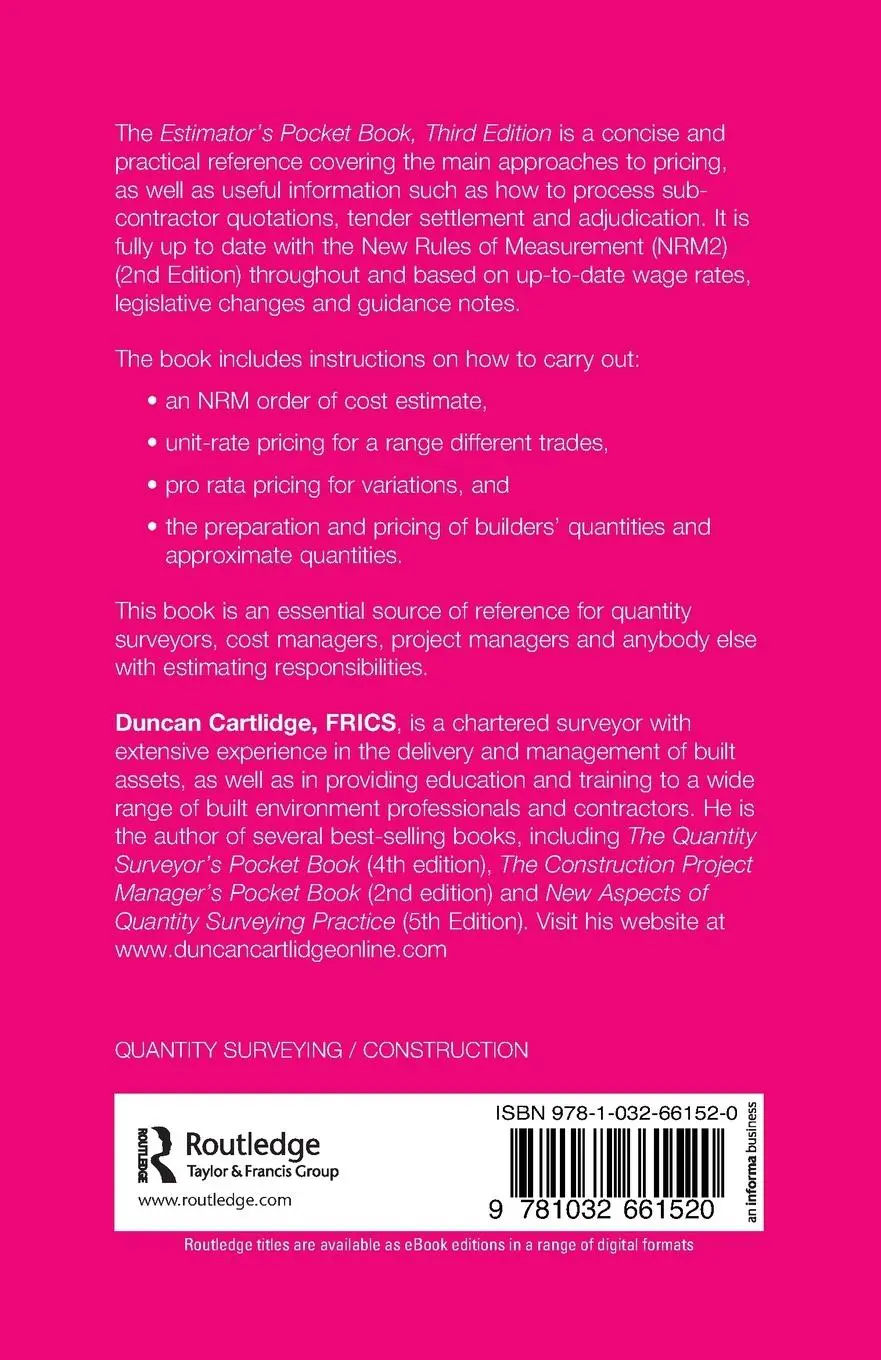 Rückseite: 9781032661520 | Estimator's Pocket Book | Duncan Cartlidge | Taschenbuch | Englisch