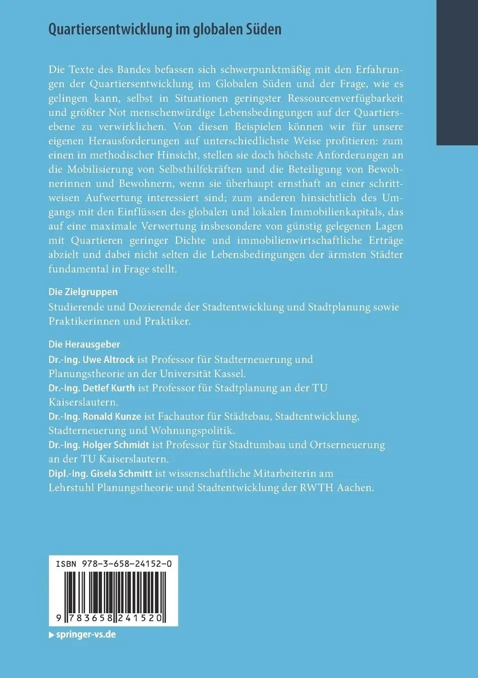 Rückseite: 9783658241520 | Quartiersentwicklung im globalen Süden | Jahrbuch Stadterneuerung 2018