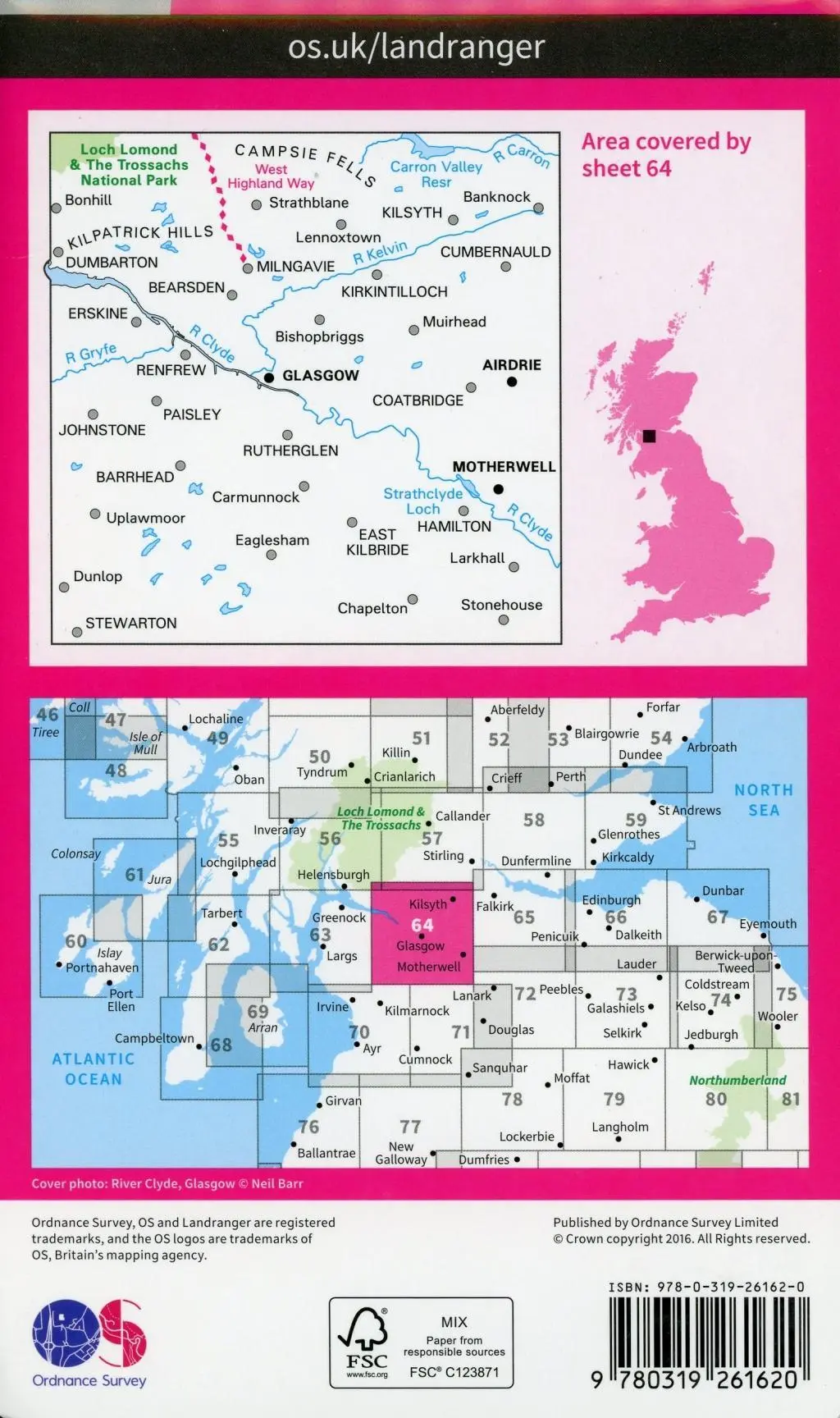 Bild: 9780319261620 | Glasgow, Motherwell &amp; Airdrie | Ordnance Survey | (Land-)Karte | 2016