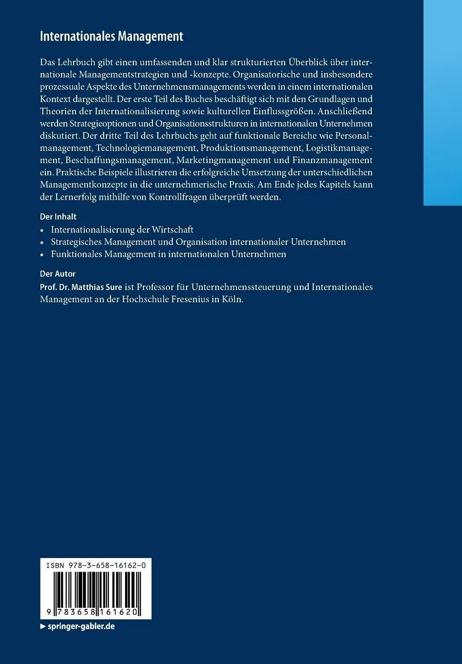 Rückseite: 9783658161620 | Internationales Management | Grundlagen, Strategien und Konzepte