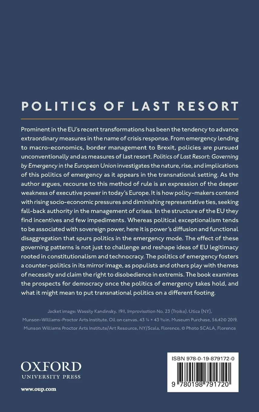 Rückseite: 9780198791720 | Politics of Last Resort | Governing by Emergency in the European Union
