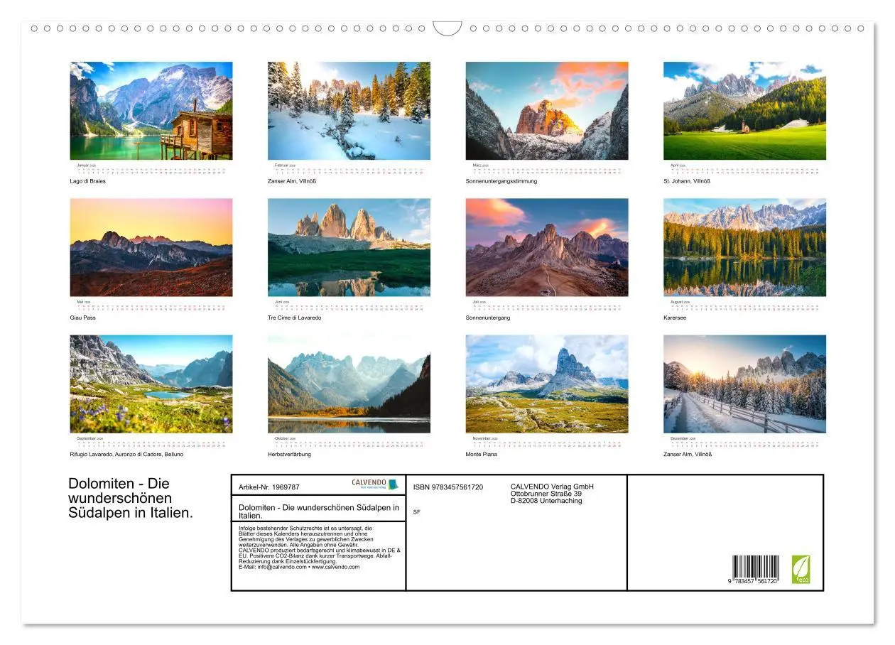 Bild: 9783457561720 | Dolomiten - Die wunderschönen Südalpen in Italien. (Wandkalender...
