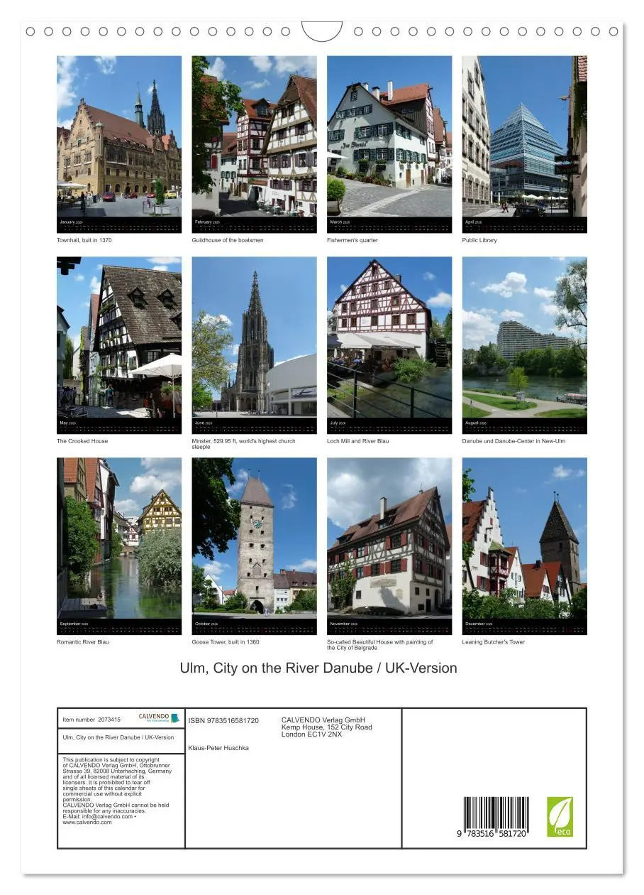 Bild: 9783516581720 | Ulm, City on the River Danube / UK-Version (Wall Calendar 2026 DIN...