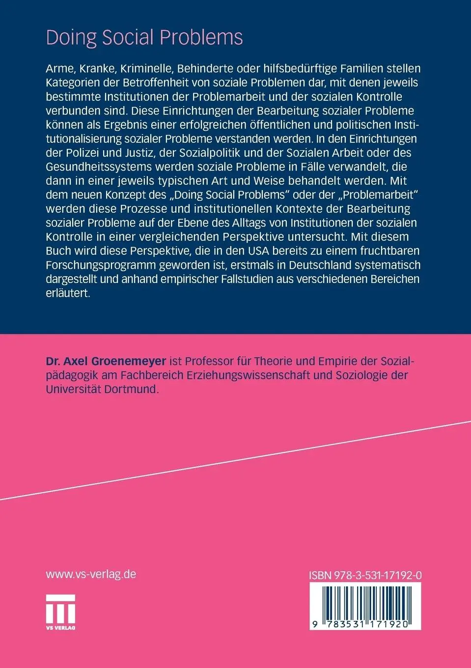 Rückseite: 9783531171920 | Doing Social Problems | Axel Groenemeyer | Taschenbuch | 327 S. | 2010