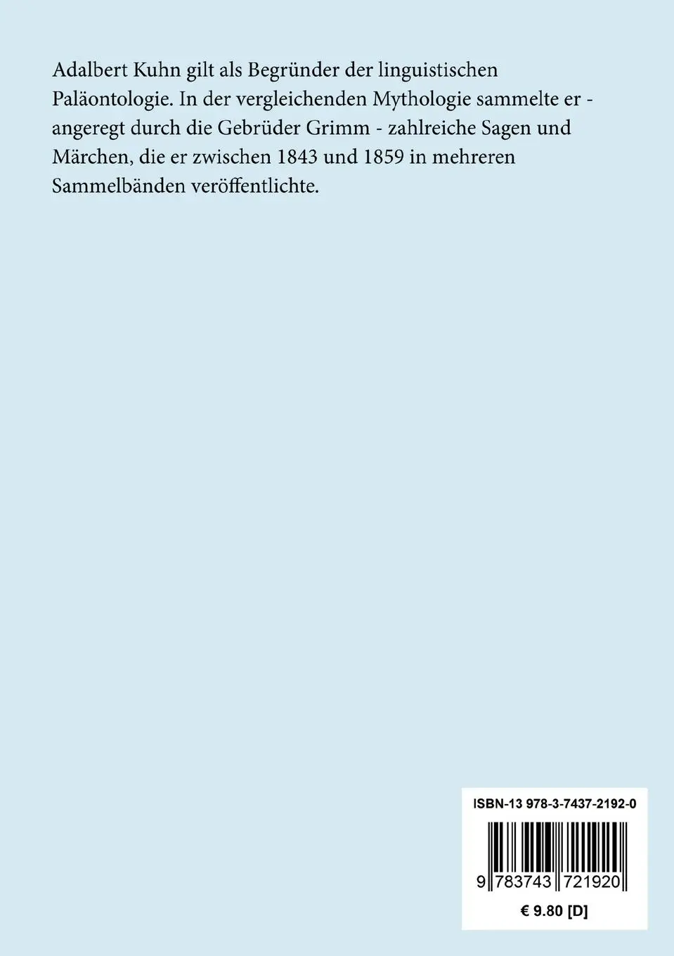 Rückseite: 9783743721920 | Märkische Sagen und Märchen | Adalbert Kuhn | Taschenbuch | 276 S.