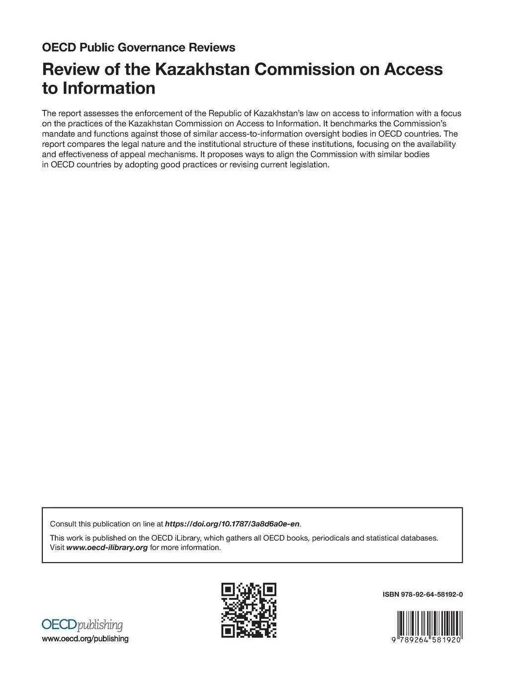 Rückseite: 9789264581920 | Review of the Kazakhstan Commission on Access to Information | Oecd