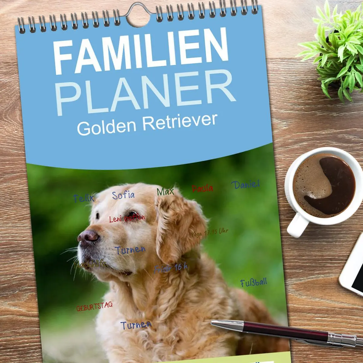 Bild: 9783516522020 | Familienplaner 2026 - Golden Retriever mit 5 Spalten (Wandkalender,...
