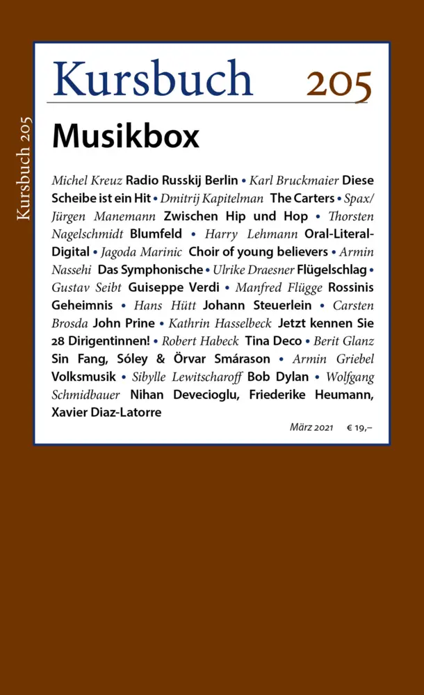 Cover: 9783961962020 | Kursbuch 205 | Musikbox | Armin Nassehi (u. a.) | Taschenbuch | 160 S.