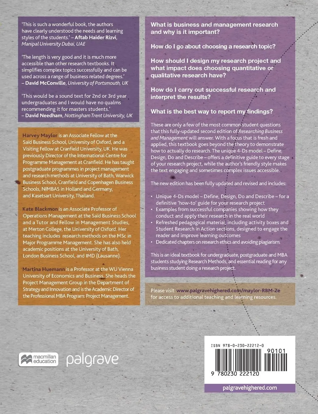 Rückseite: 9780230222120 | Researching Business and Management | Harvey Maylor (u. a.) | Buch