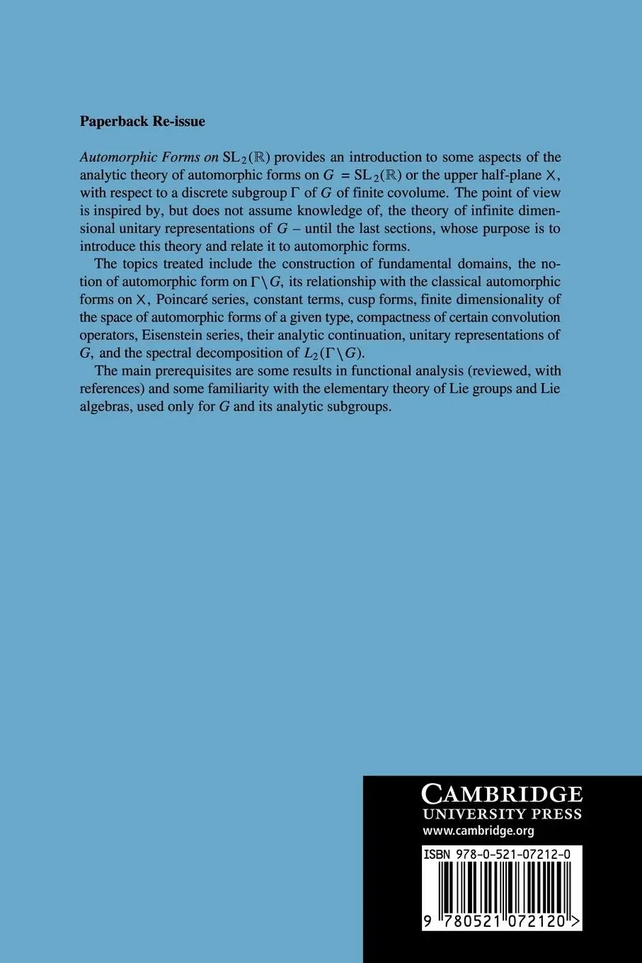 Rückseite: 9780521072120 | Automorphic Forms on Sl2 (R) | Armand Borel | Taschenbuch | Englisch