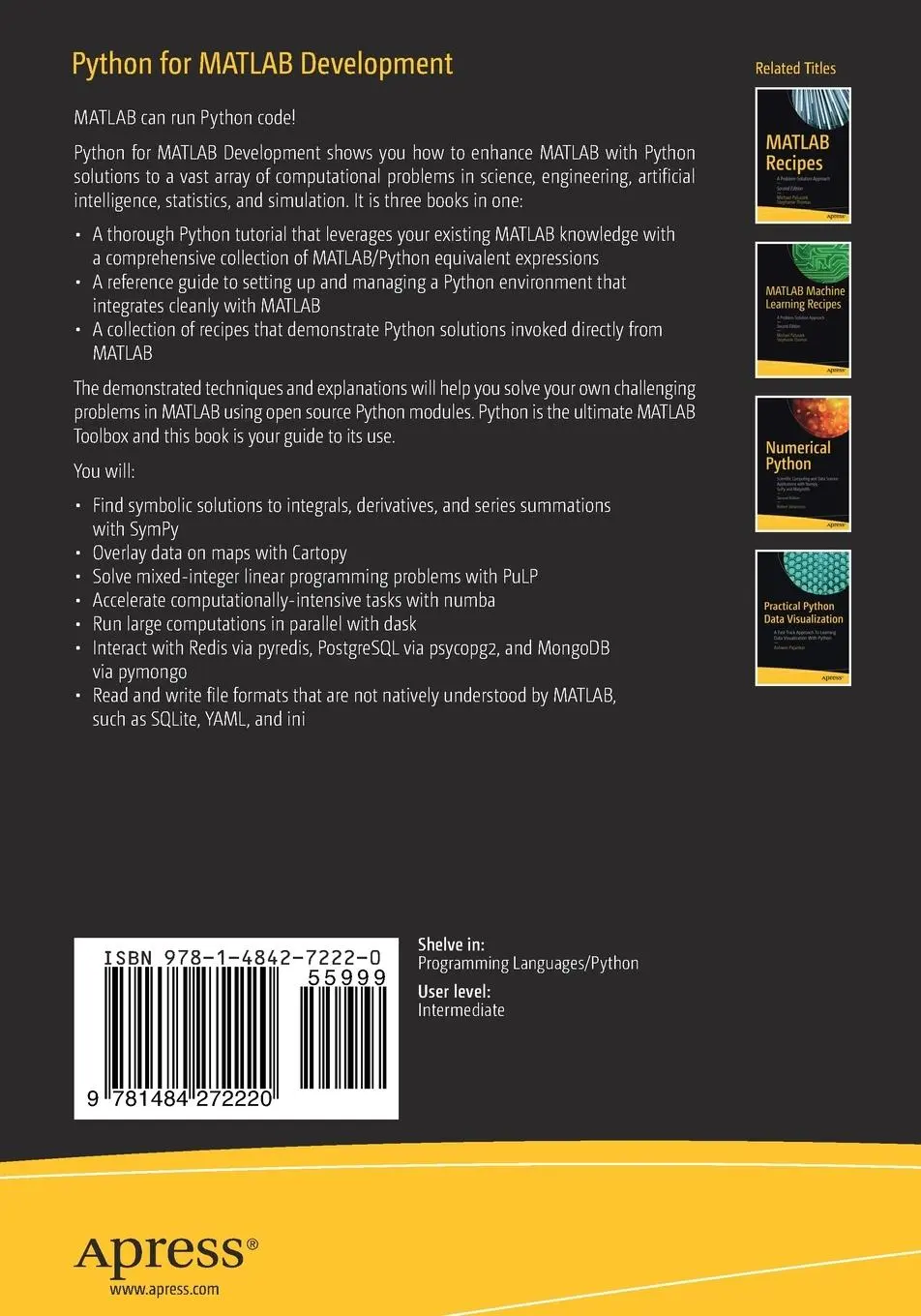 Rückseite: 9781484272220 | Python for MATLAB Development | Albert Danial | Taschenbuch | xxviii